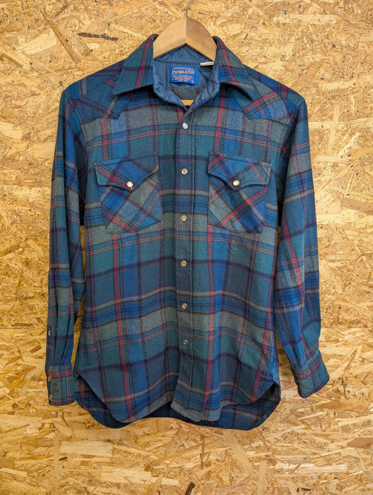 Pendleton Guide Shirt Mens Small Blue Burgundy Check Plaid Wool Made In USA