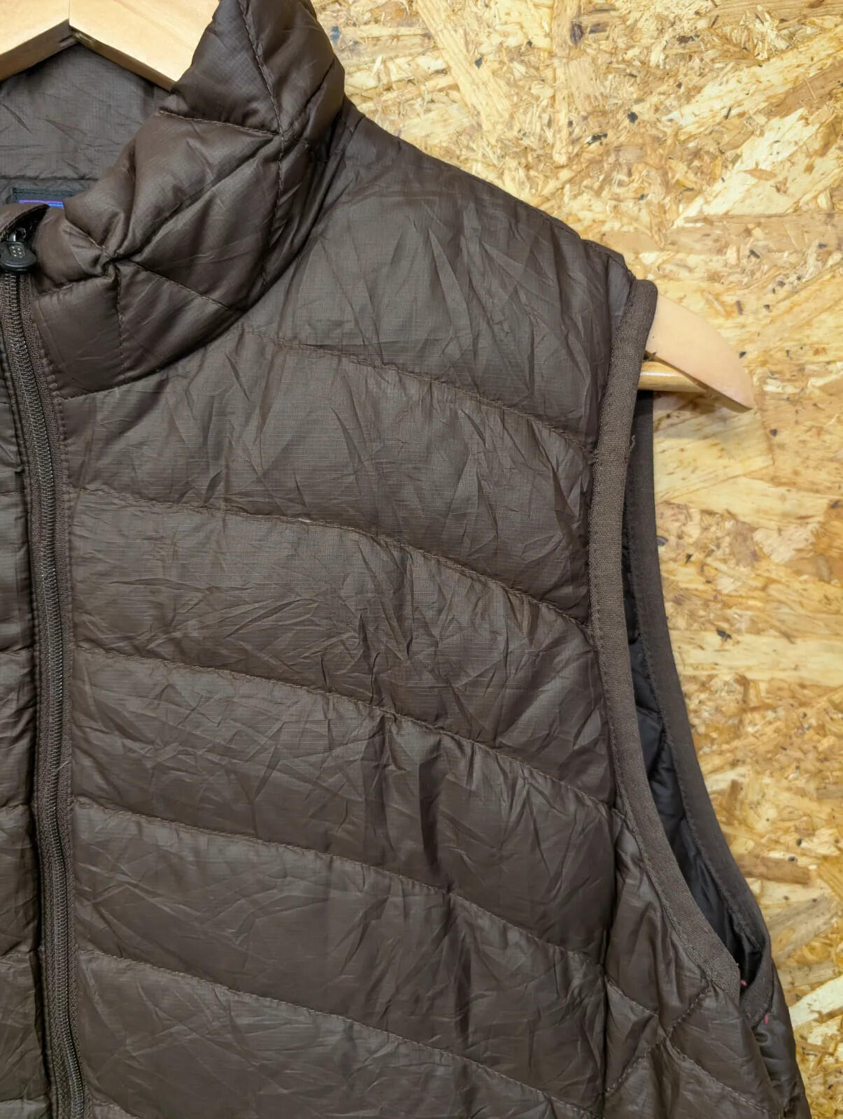 Patagonia Down Sweater Vest Womens Large Brown Full Zip Quilted Puffer Gilet