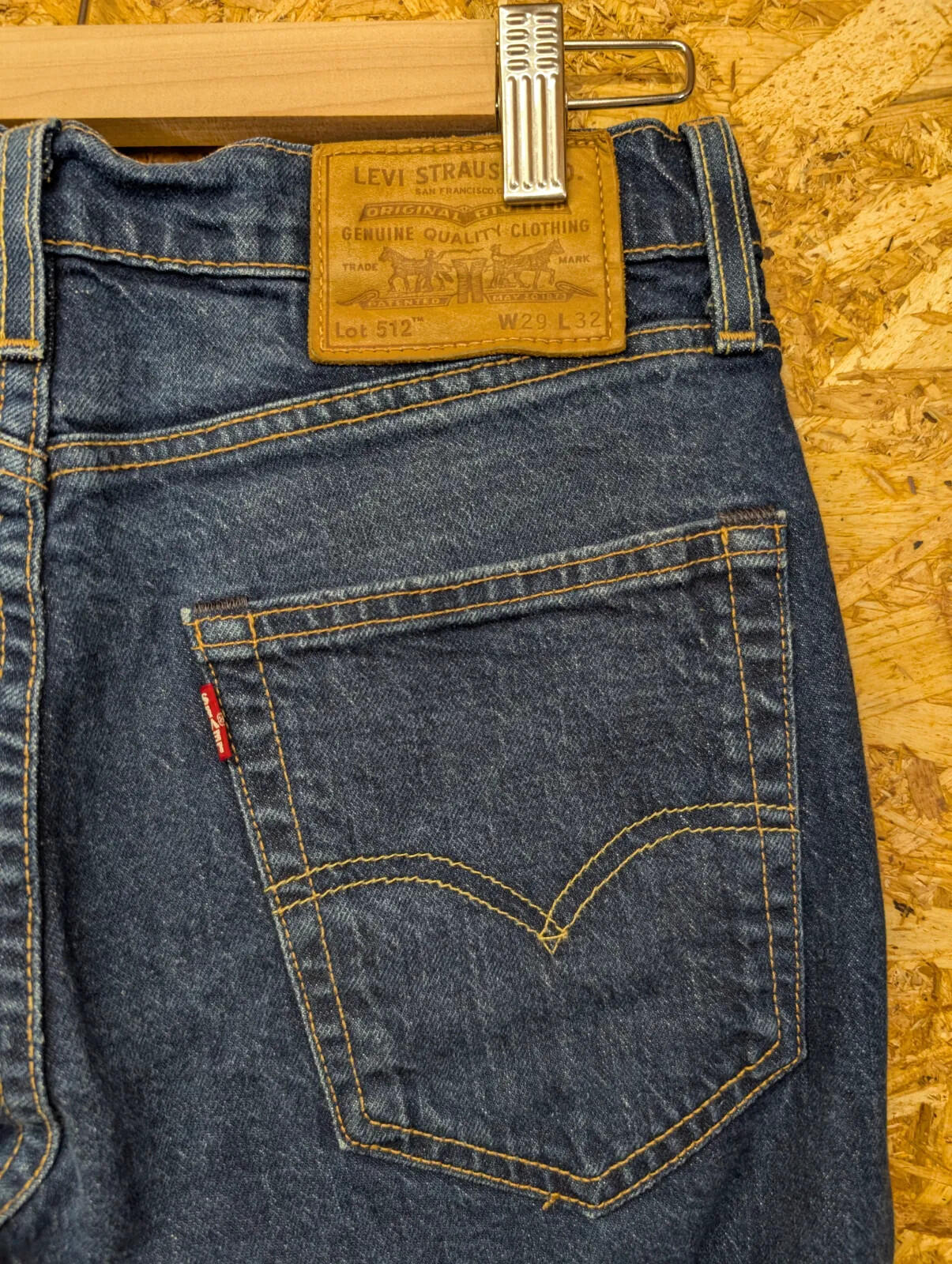 Levis 512 Slim Tapered Jeans Mens W29 L32 Navy Blue Denim Zip Fly Distressed