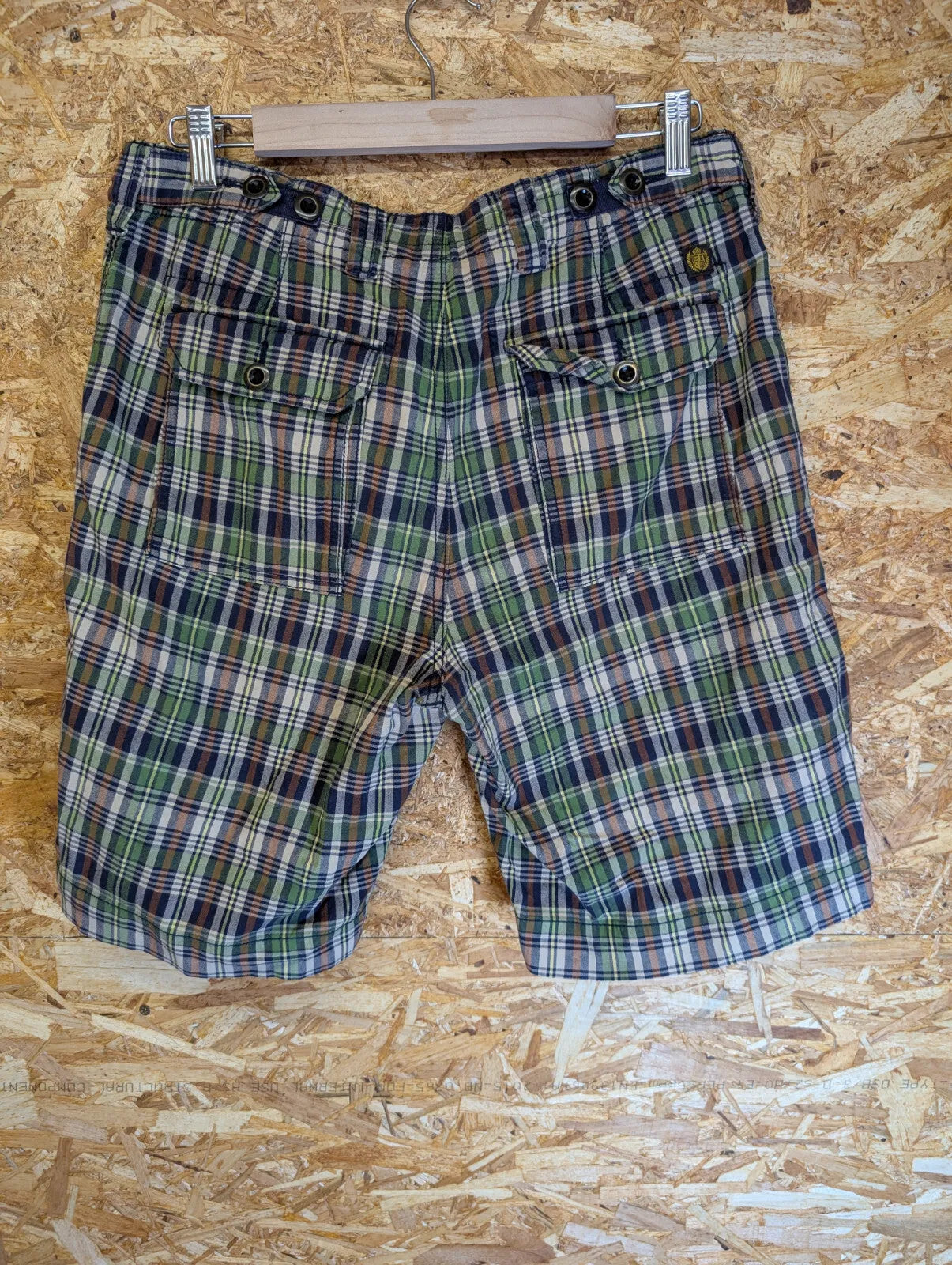 Vintage Tommy Hilfiger Chino Shorts Mens W31 Checked Cotton Plaid Zip Fly 90s