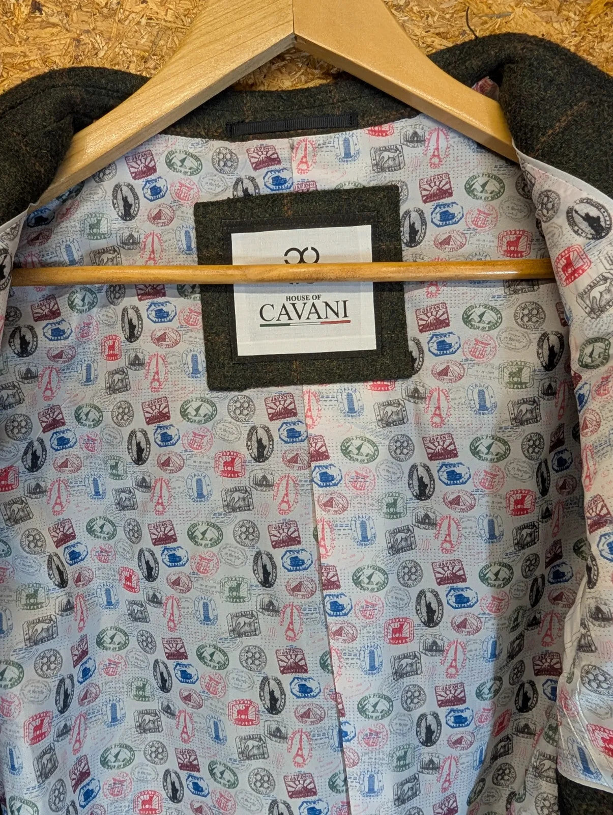 Cavani Tweed Blazer Mens UK XXL 46 Green Wool Checked Jacket Derby Button Up