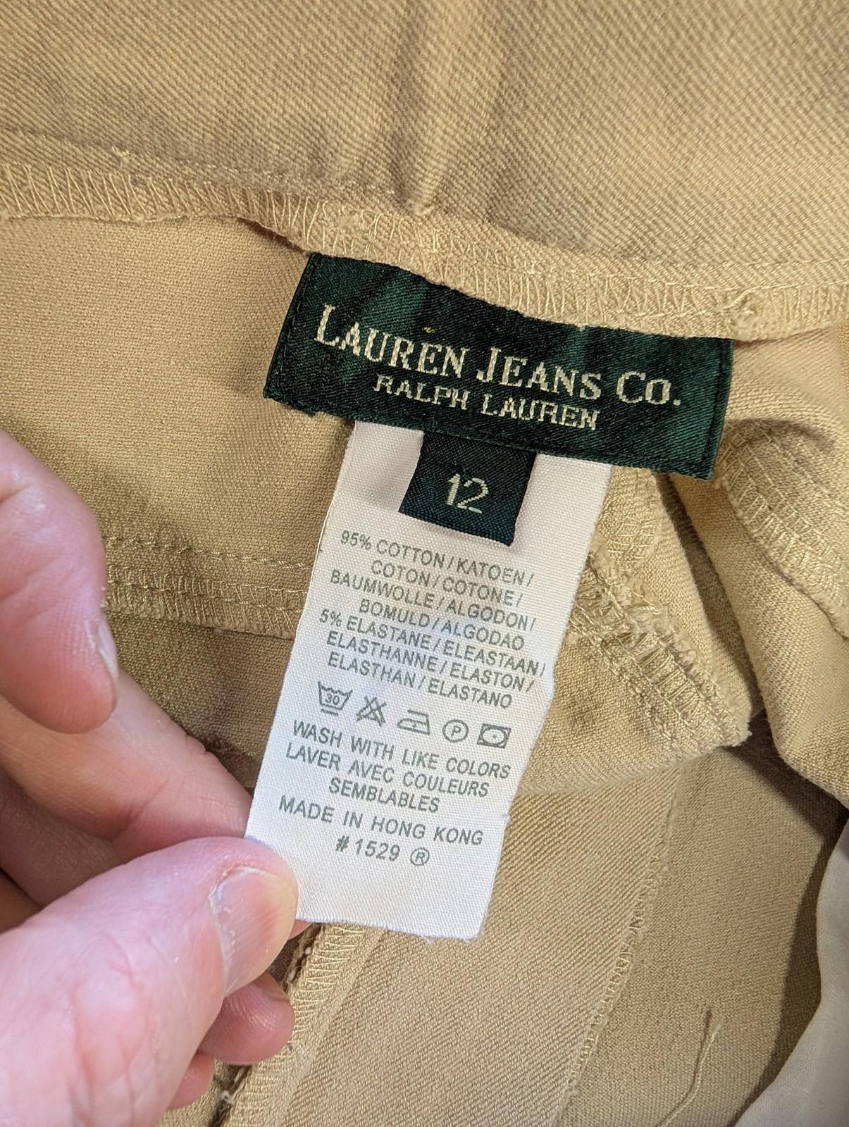 Lauren Jeans Co Trousers Women UK 12 Beige Stone Cotton Blend High Waist Chino