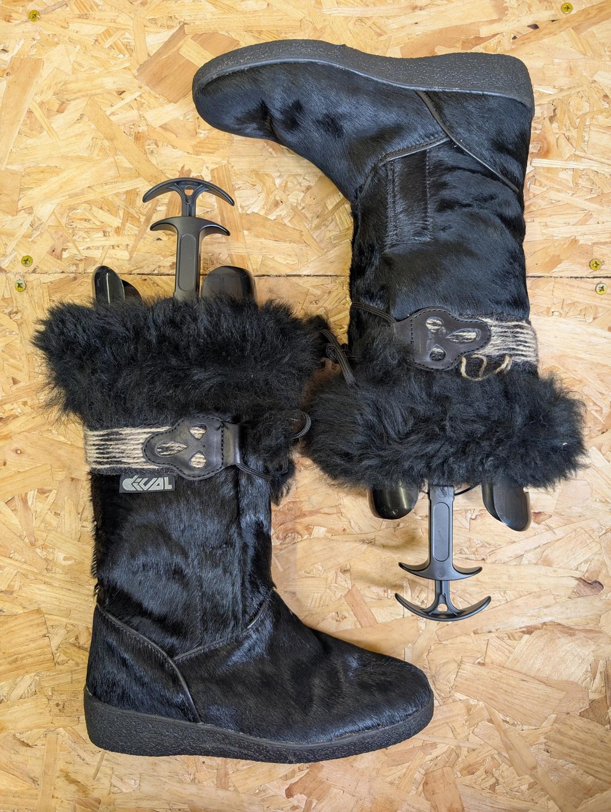 Dival Boots Women UK 6 Fur Trim Shearling Wool Style Black Winter Vintage 80s