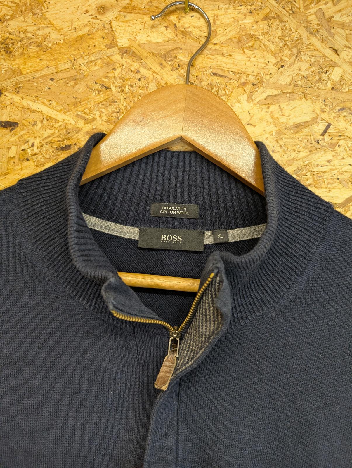 Hugo Boss Navy Blue Mens XL Sweater Cotton Wool Collared 1/4 Zip