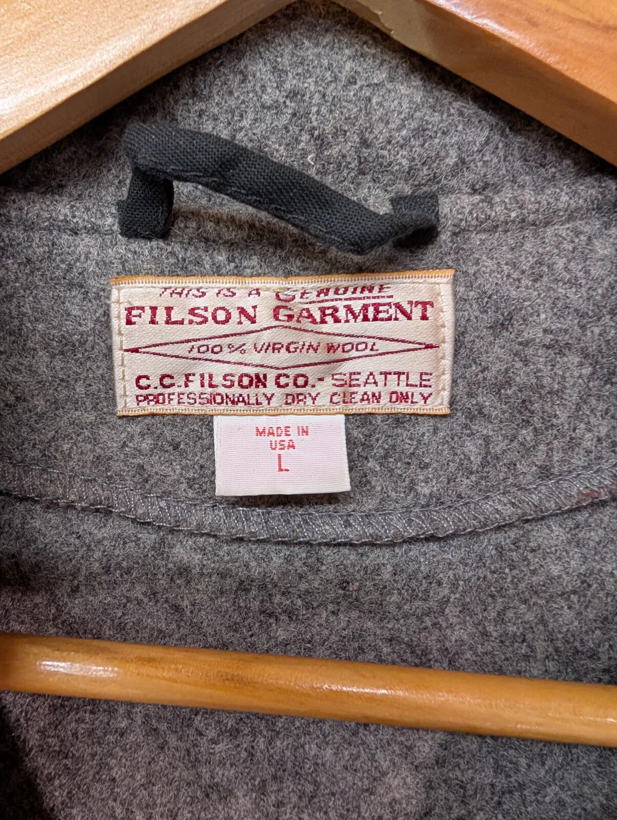 Filson Western Vest Mens Large Heather Grey Mackinaw Wool USA Made Collared