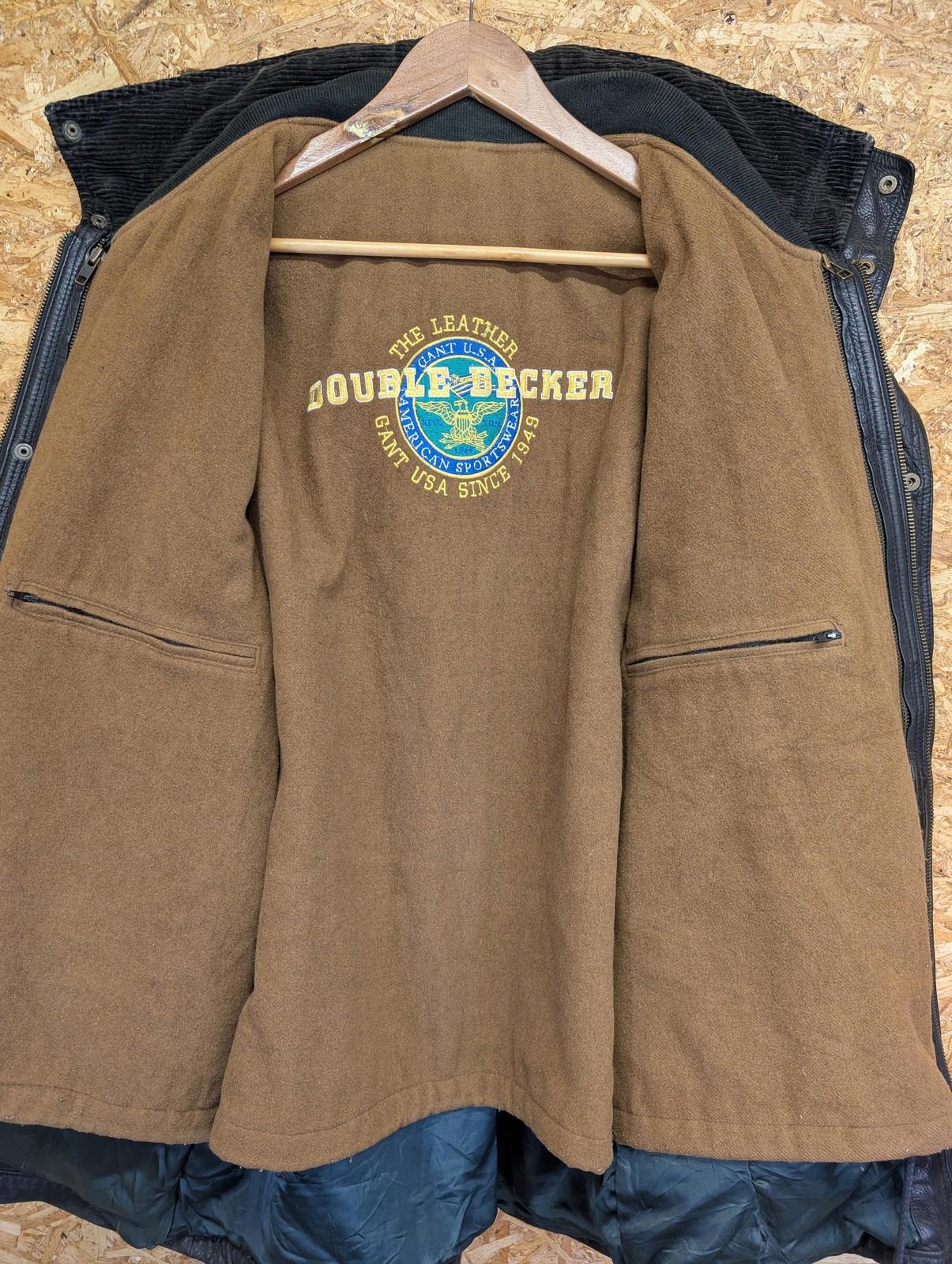 Gant Leather Coat Medium Oversized Vintage 90s Black Double Decker Wool Liner