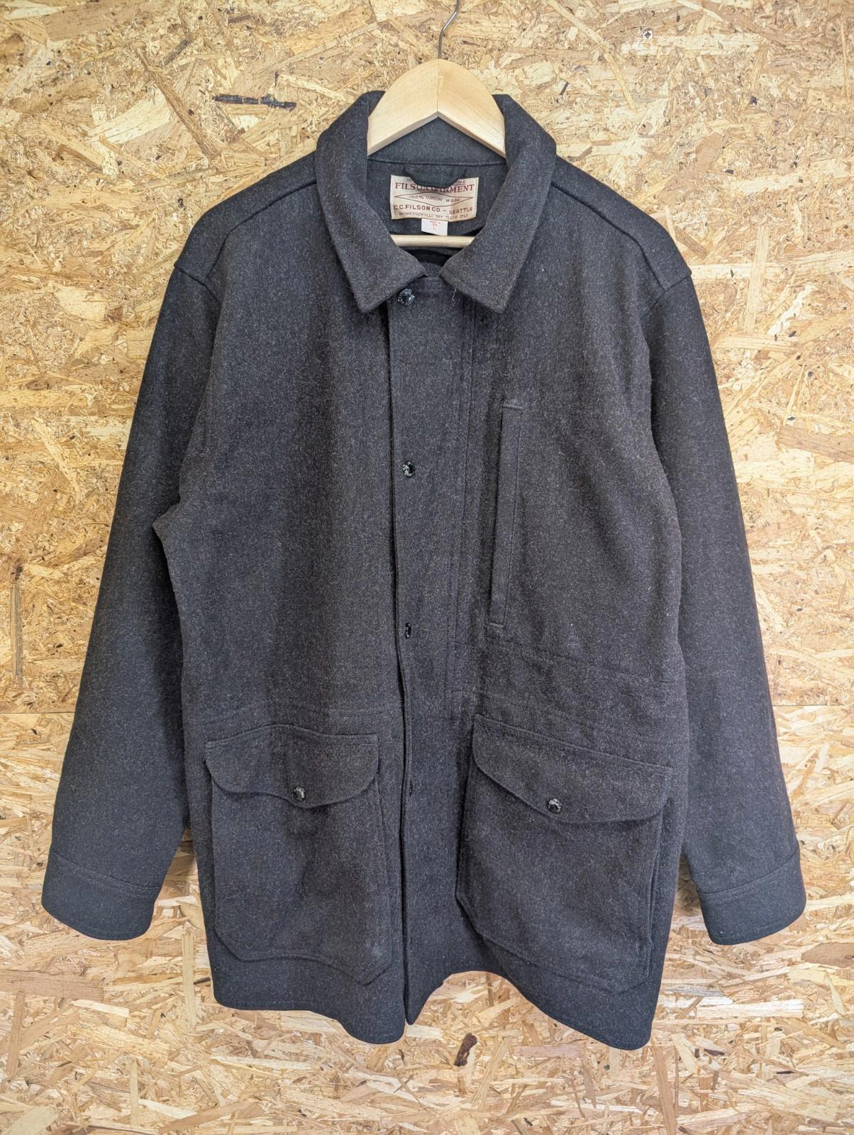 Filson Weekender Wool Coat Large Mackinaw Charcoal Grey Mile Marker Jacket USA