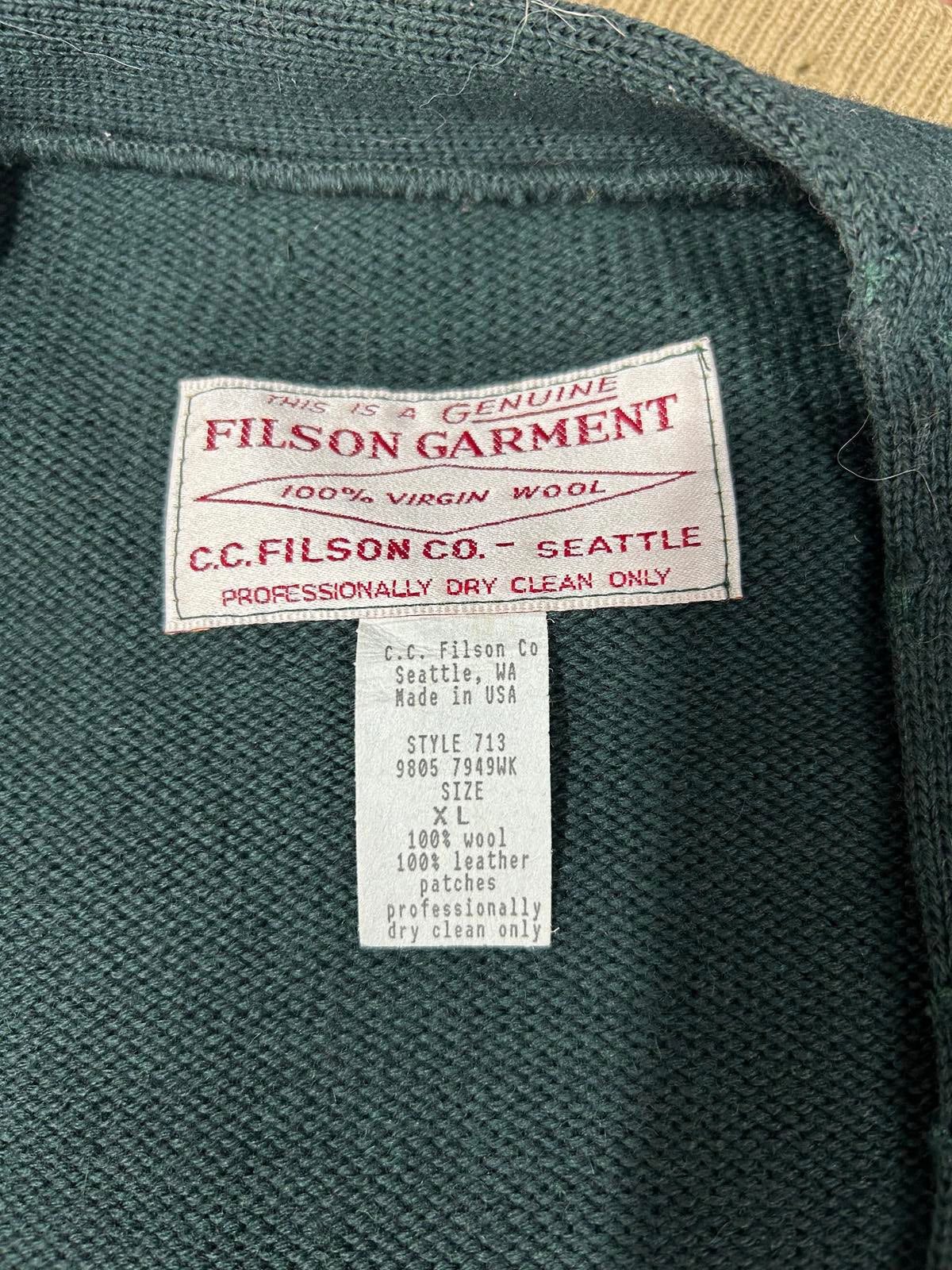 Filson Mens Size XL Vintage Green Wool Leather Cardigan Style 713 USA Made