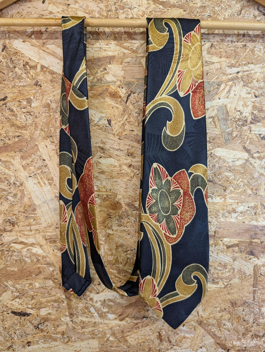 Paco Rabanne Paris Silk Tie 61" 154cm Made In Italy Navy Blue Red Floral Pattern