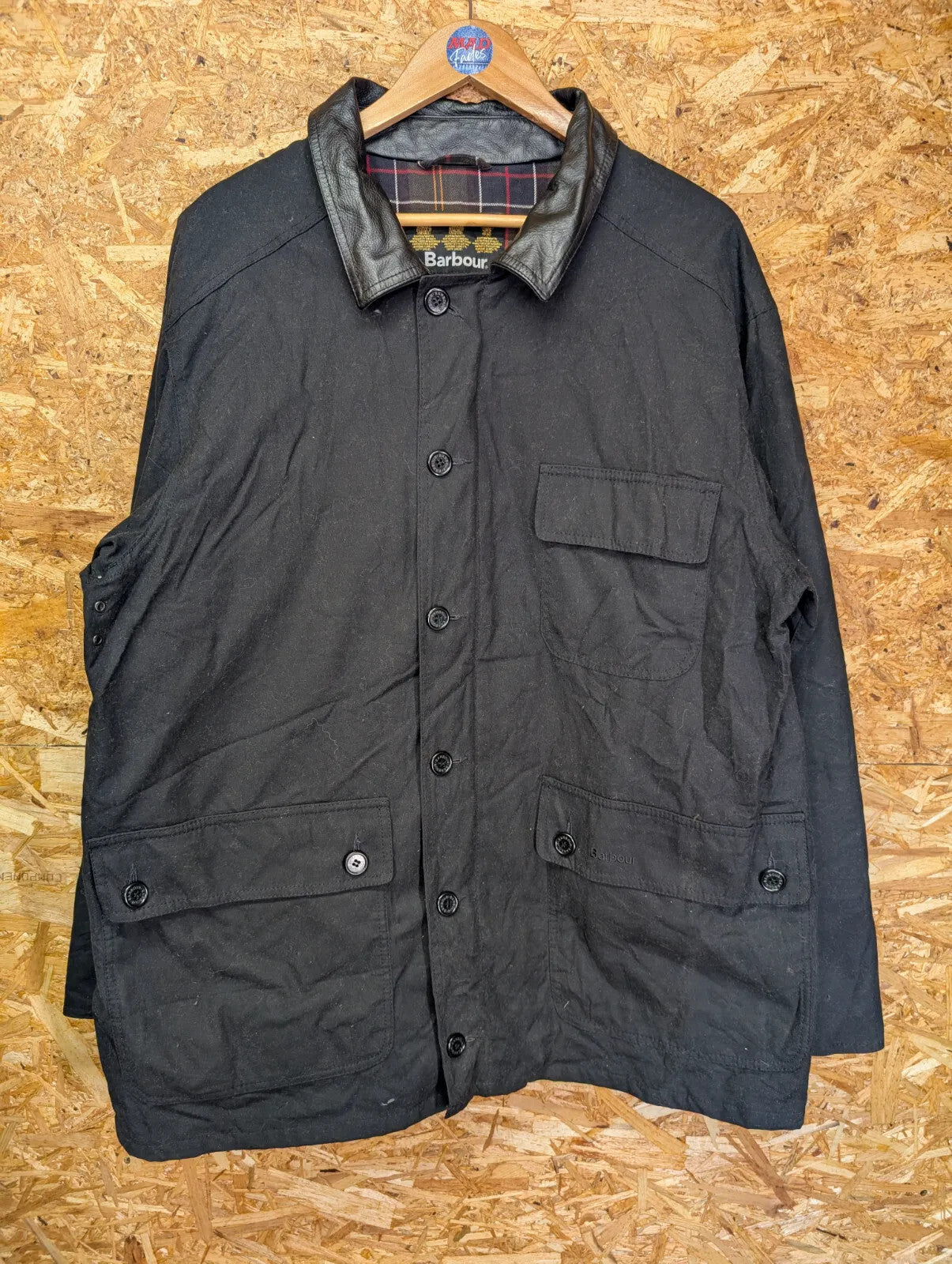 Barbour Fieldspar Wax Jacket Mens XL Black Leather Collar Checked Lining Ltd Ed