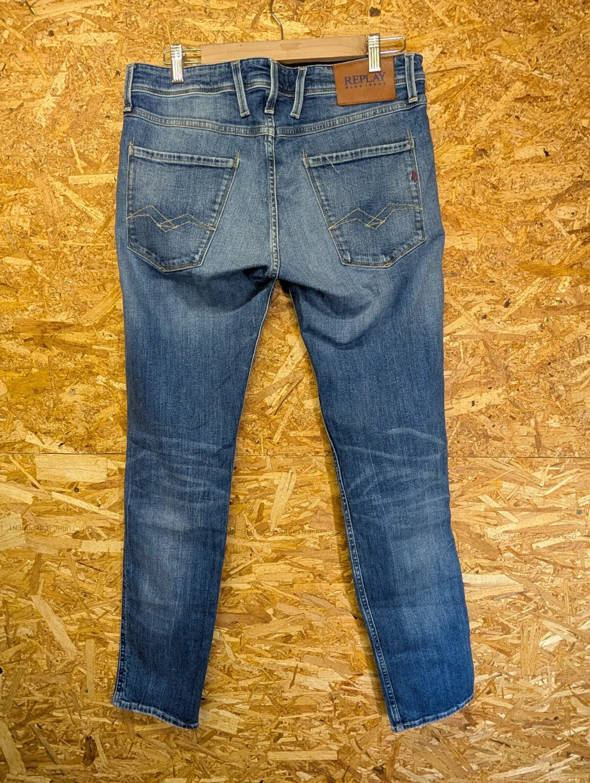 Replay Anbass Slim Jeans W32 L32 Blue Denim Distressed Organic Cotton Straight