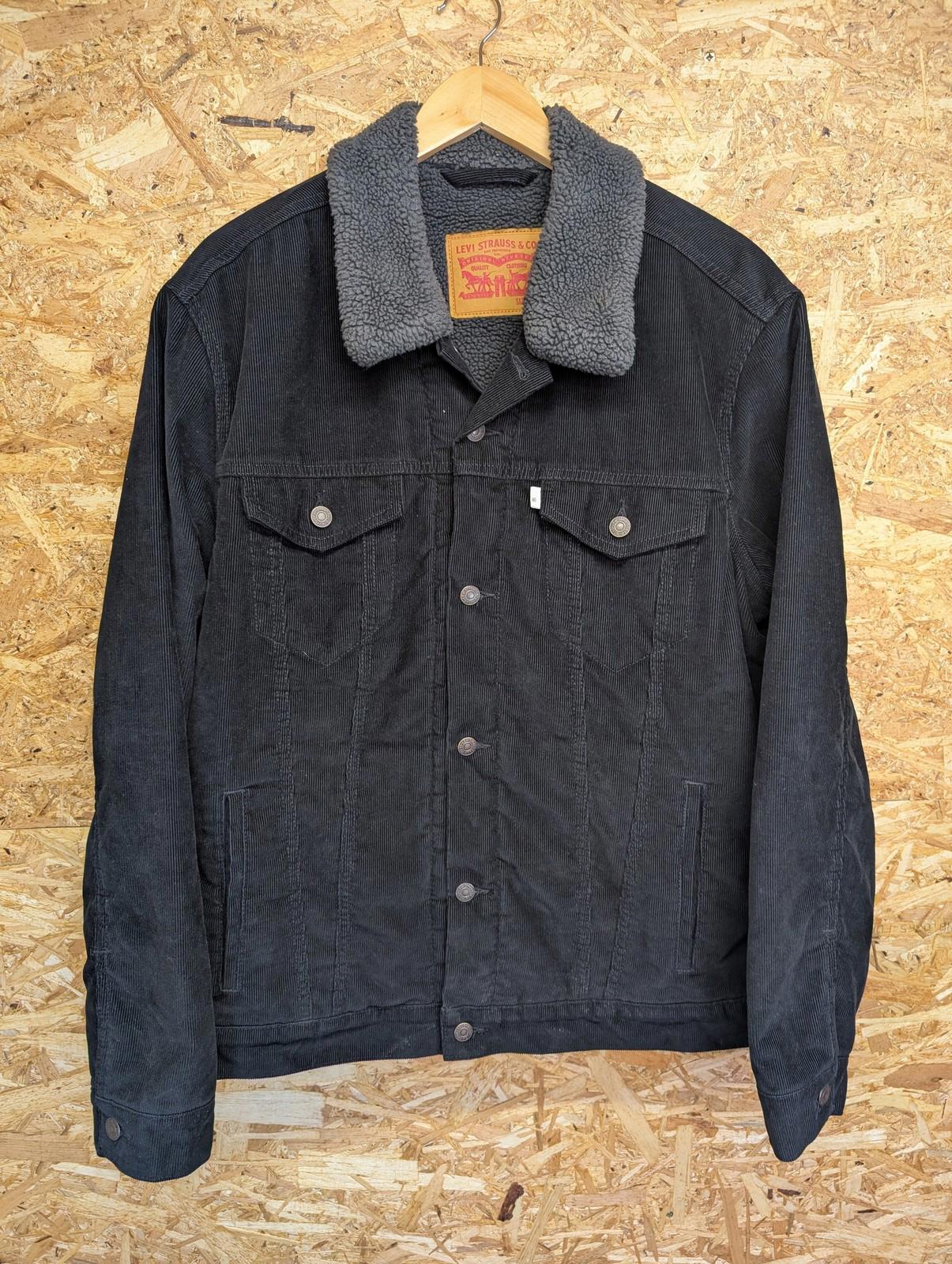 Levis Sherpa Trucker Jacket XL Men Corduroy Black Grey Fleece Lined Borg