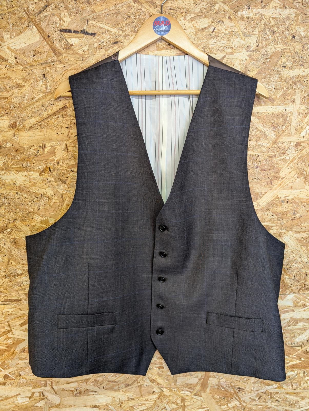 Ralph Lauren 52R 3XL 3-Piece Suit Pure Wool Grey Brown Check