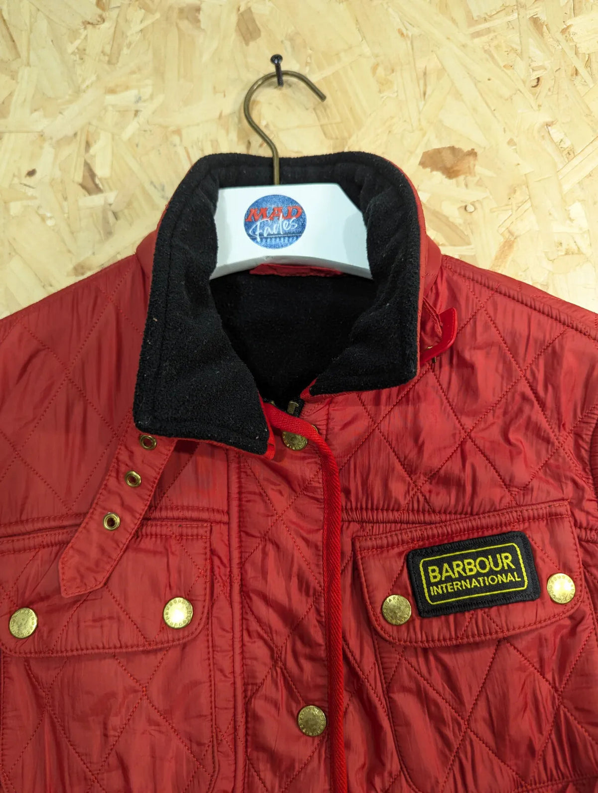 Barbour International Quilted Jacket Womens UK12 Red Diamond Polar Padded Belted
