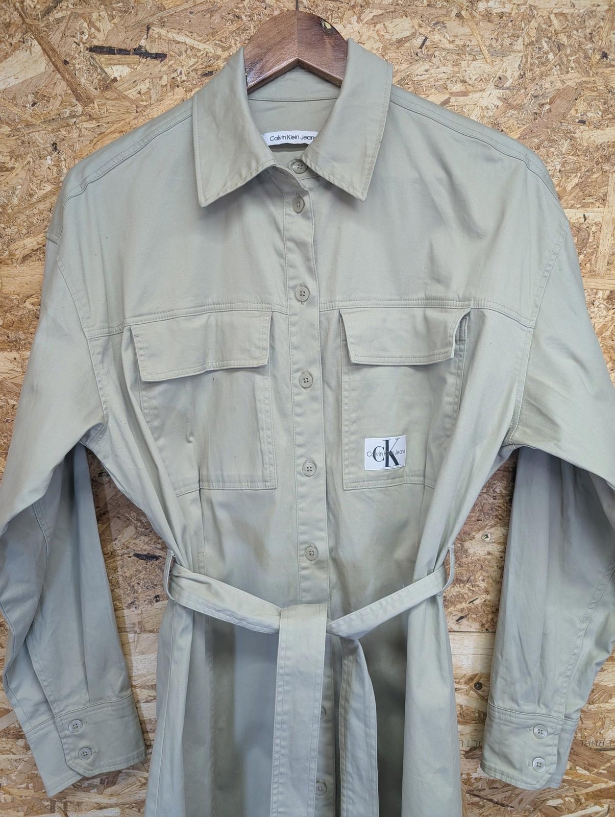 Calvin Klein Jeans Belted Shirt Dress Women S Button Front Beige