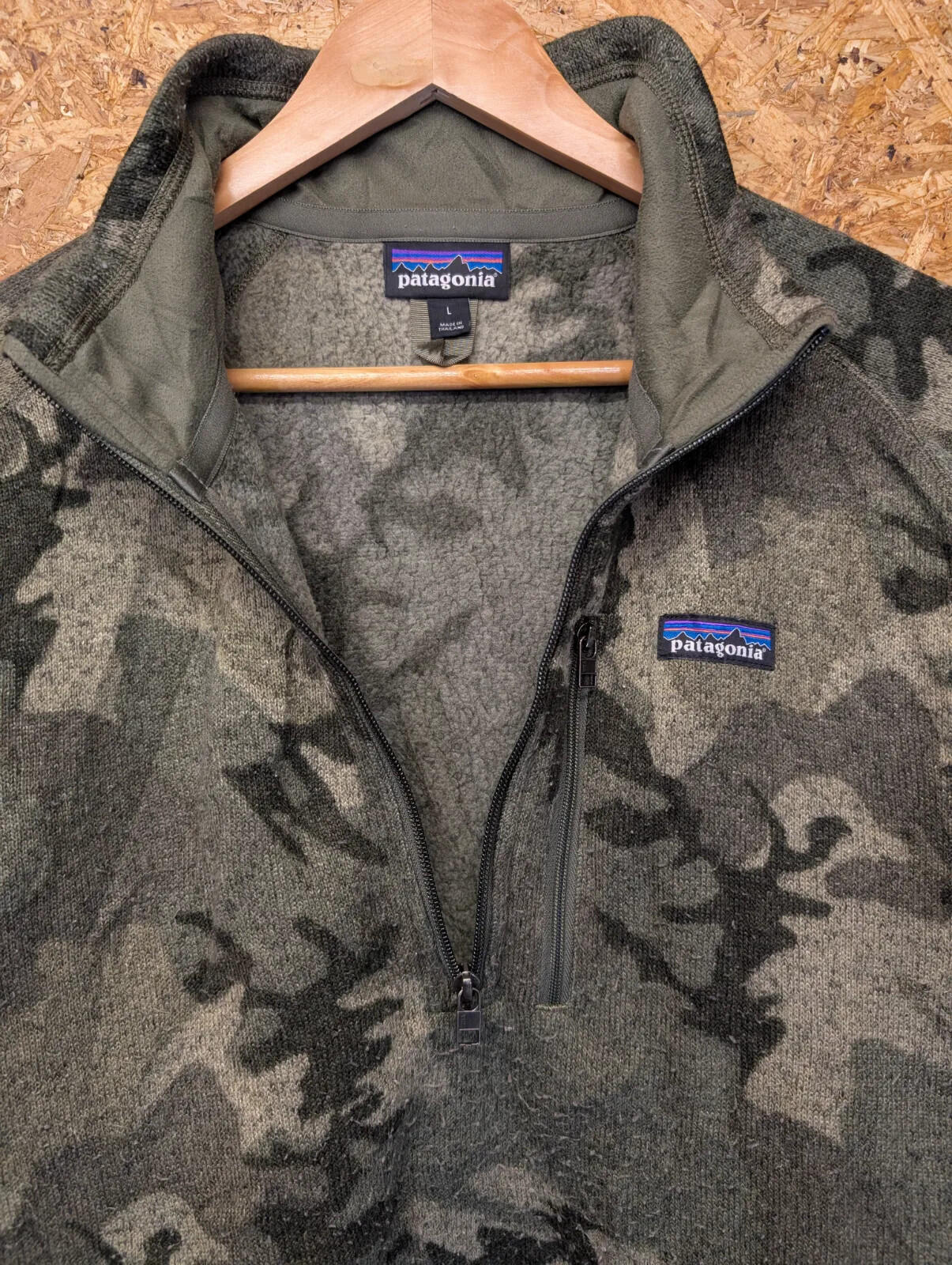 Patagonia Better Sweater Fleece Mens Large Khaki Green Camo Pullover 1/4 Zip
