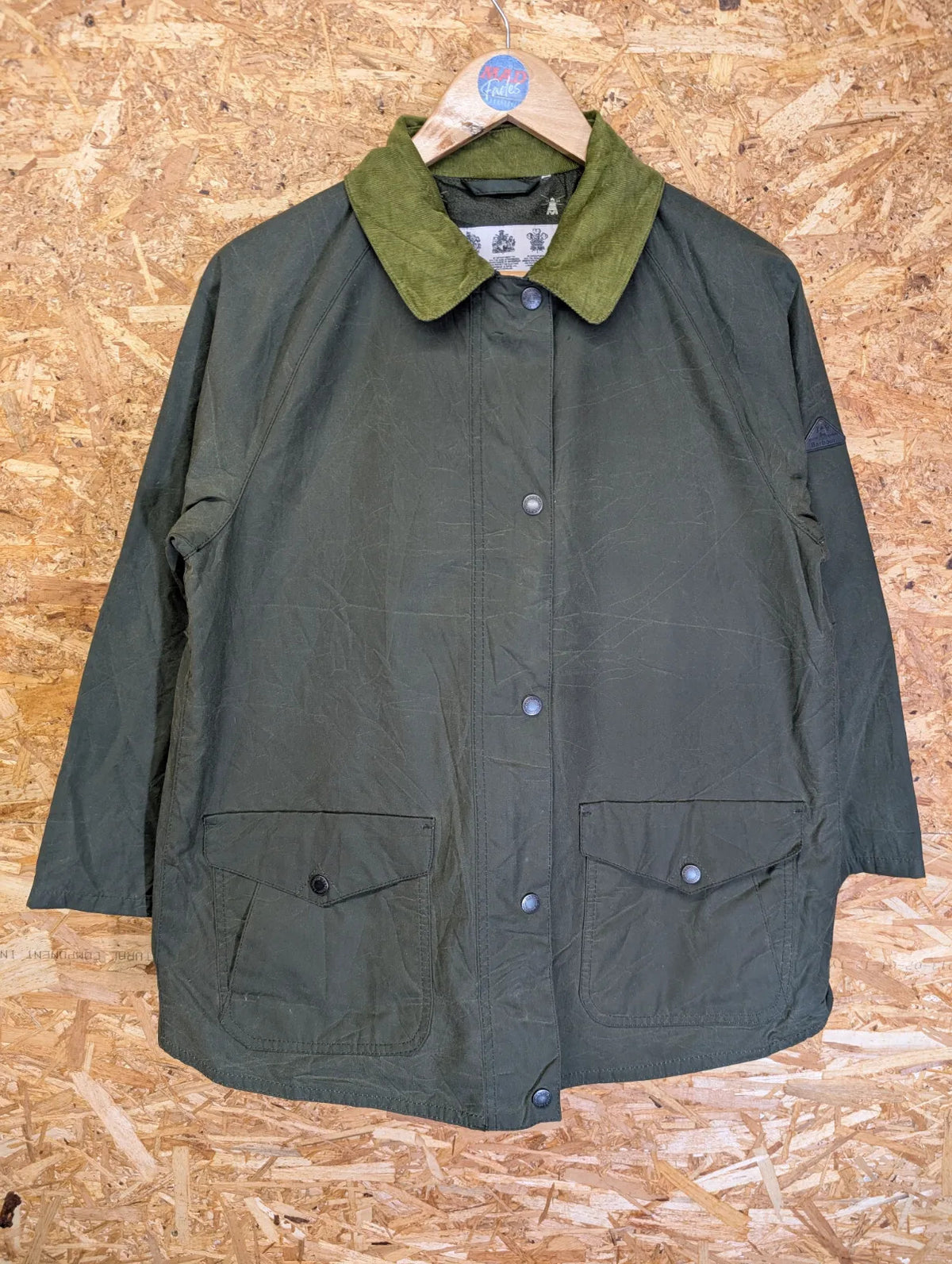 Barbour Clifftop Wax Jacket Womens UK14 Olive Green Cord Waterproof Cropped