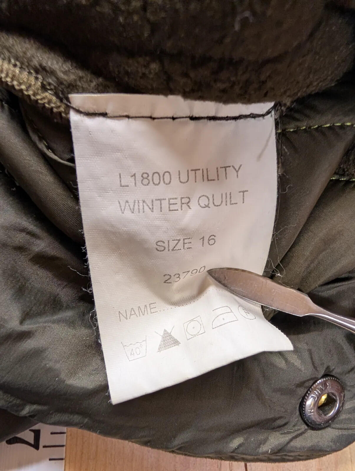 Barbour L1800 Utility Quilt Jacket Womens UK16 Olive Green Thermal Fleece Padded