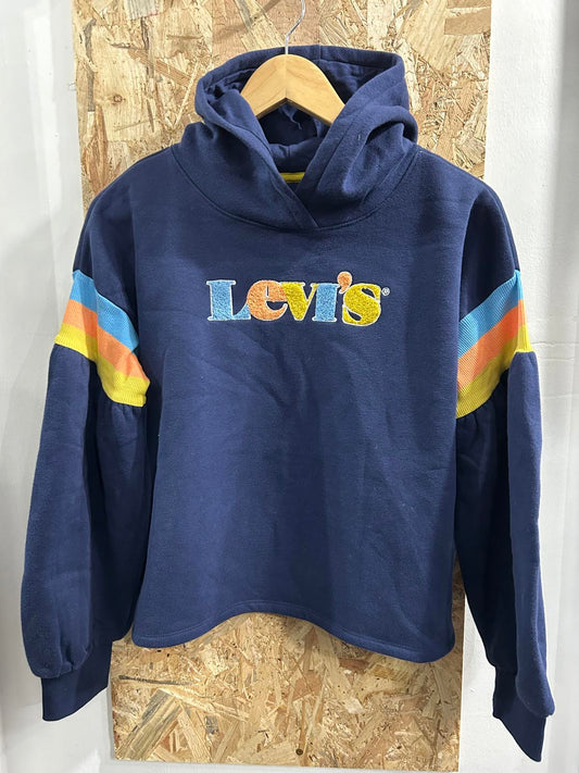 Levis Hoodie Girls Age 16 Size Navy Blue Embroidered Logo Top Jumper Sweater New