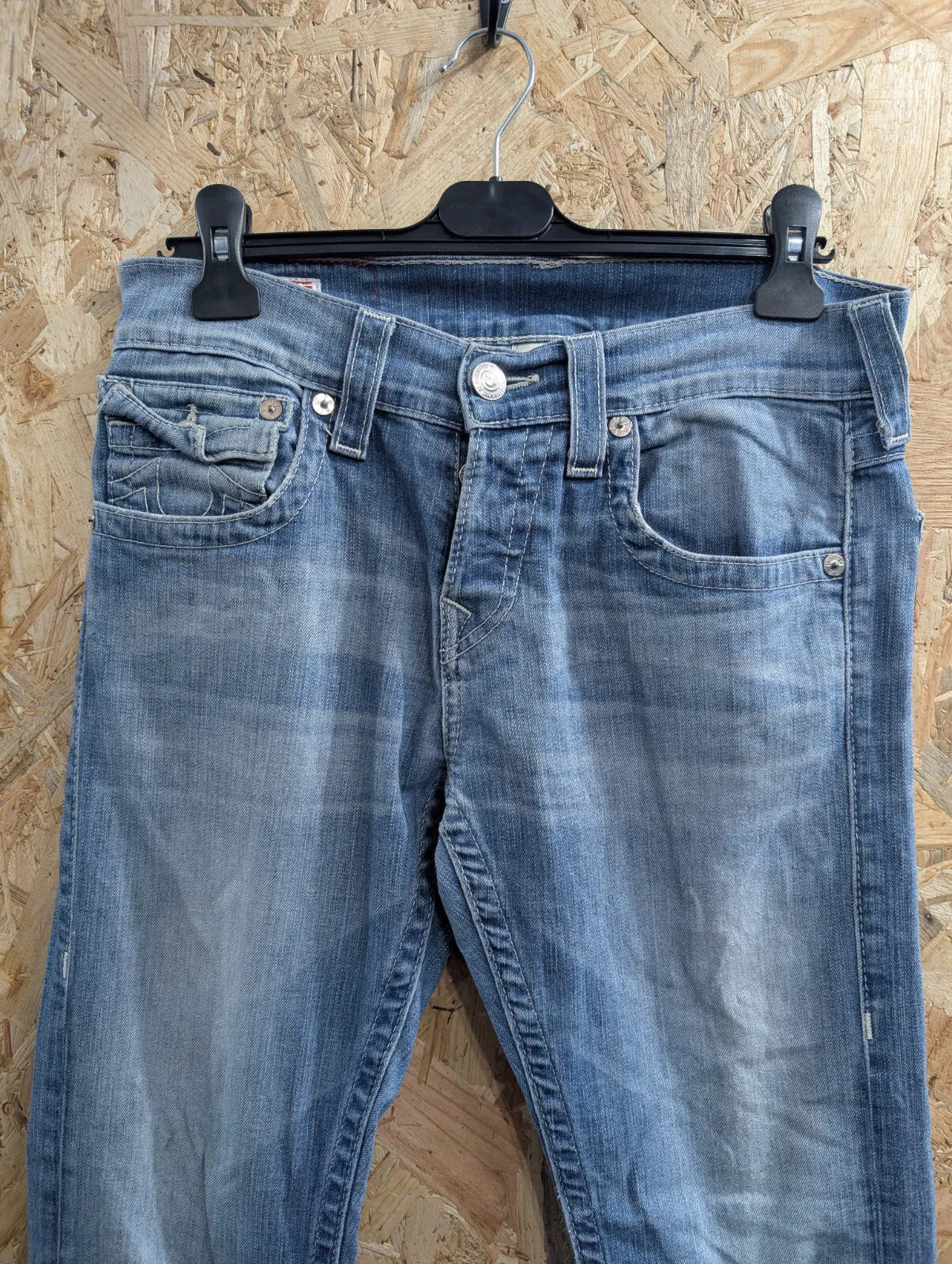True Religion Zach Jeans Men W30 L32 Slim Straight Leg Light Blue Denim USA Made