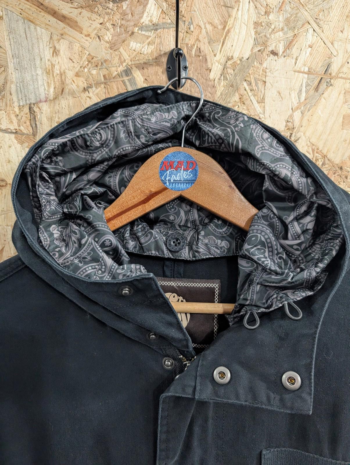 Pretty Green Parka Jacket XL Men Long Paisley Lined Hood Black Gallagher Oasis