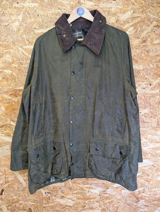 Vintage Barbour Beaufort Wax Jacket Men XL C44 112cm Olive Green A150 Cotton 90s