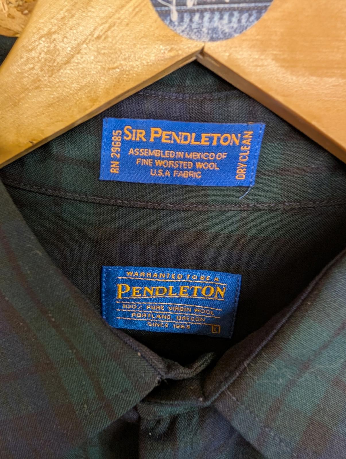 Sir Pendleton Shirt Mens Size Large Navy Blue Green Check Plaid Wool Tartan USA