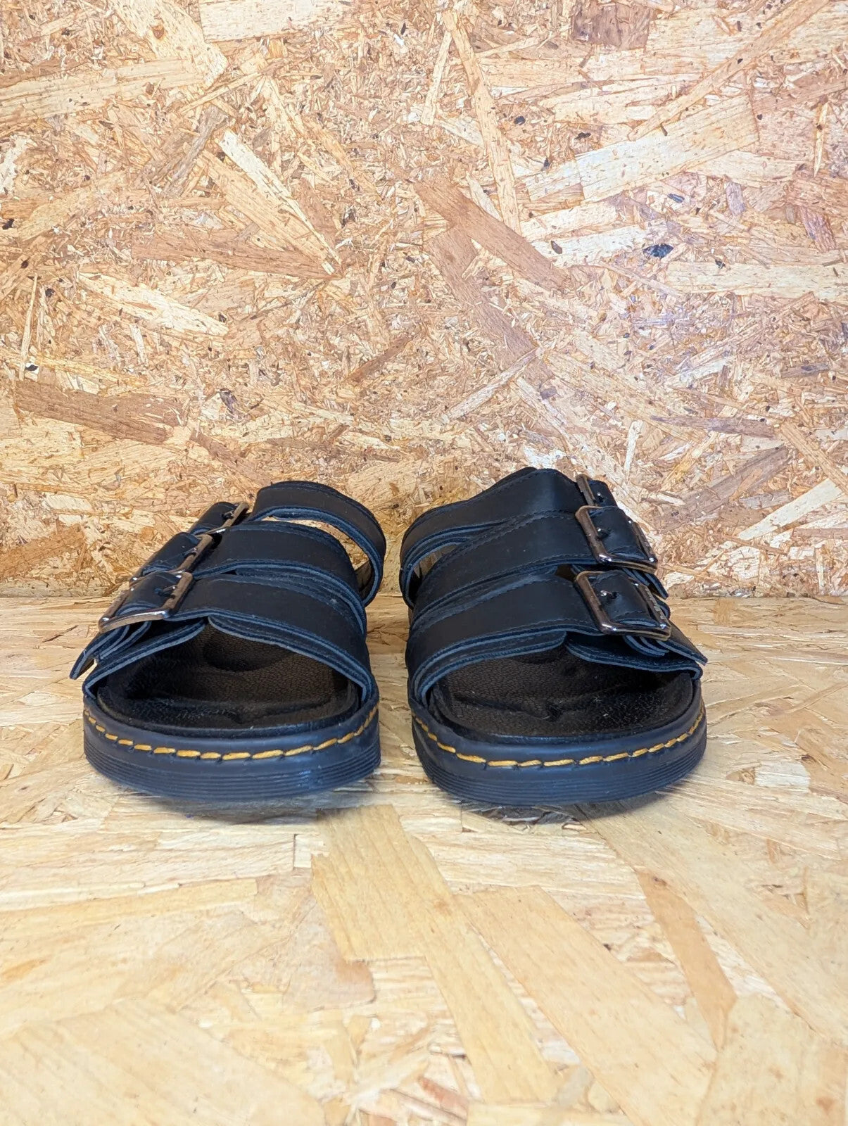 Dr Martens Black Leather Athena Sandals UK 5 EU 38 Buckle Slip On Raine Wedge