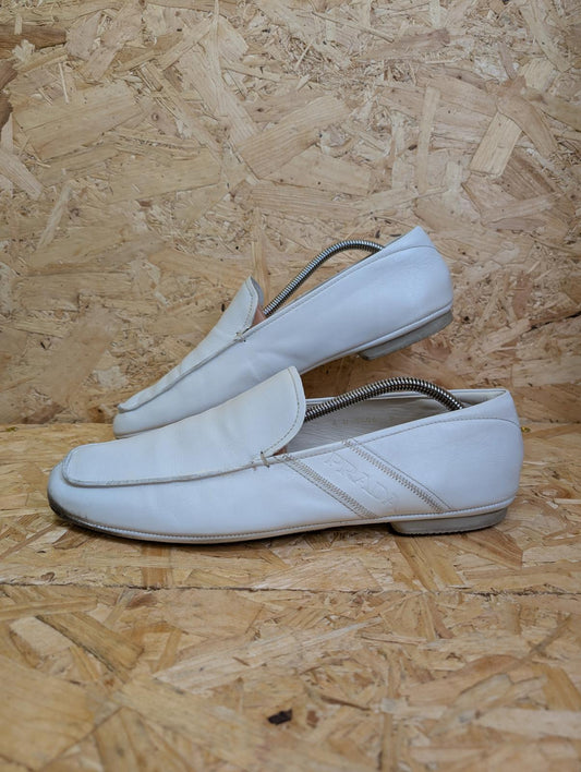 Prada White Leather Loafers Driving Shoes Made Italy Slip On 9 UK 43 EU