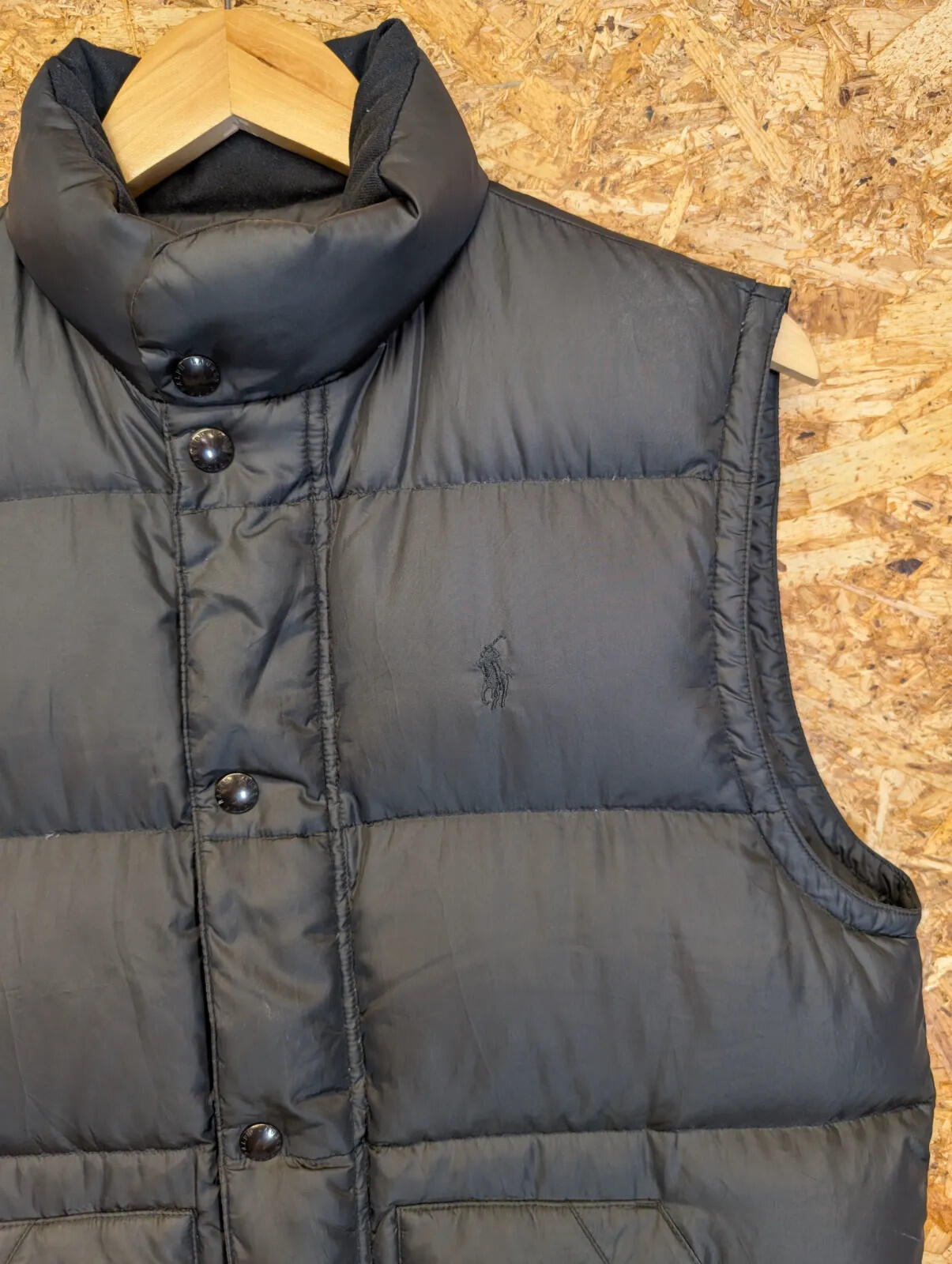 Polo Ralph Lauren Puffer Gilet Mens Small Black Snap Zip Front Vest Bodywarmer