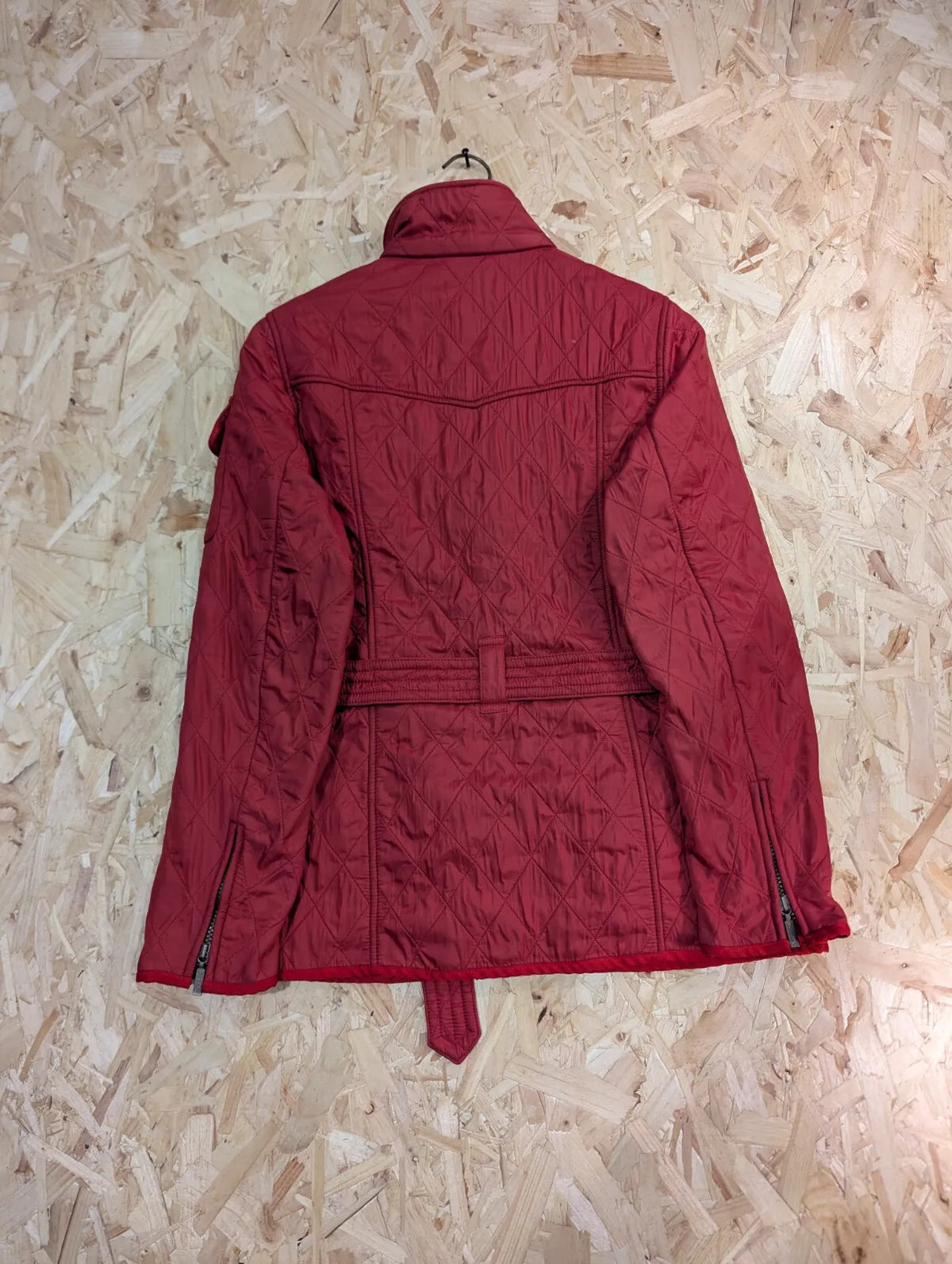 Barbour International Quilted Jacket Womens UK12 Red Diamond Polar Padded Belted