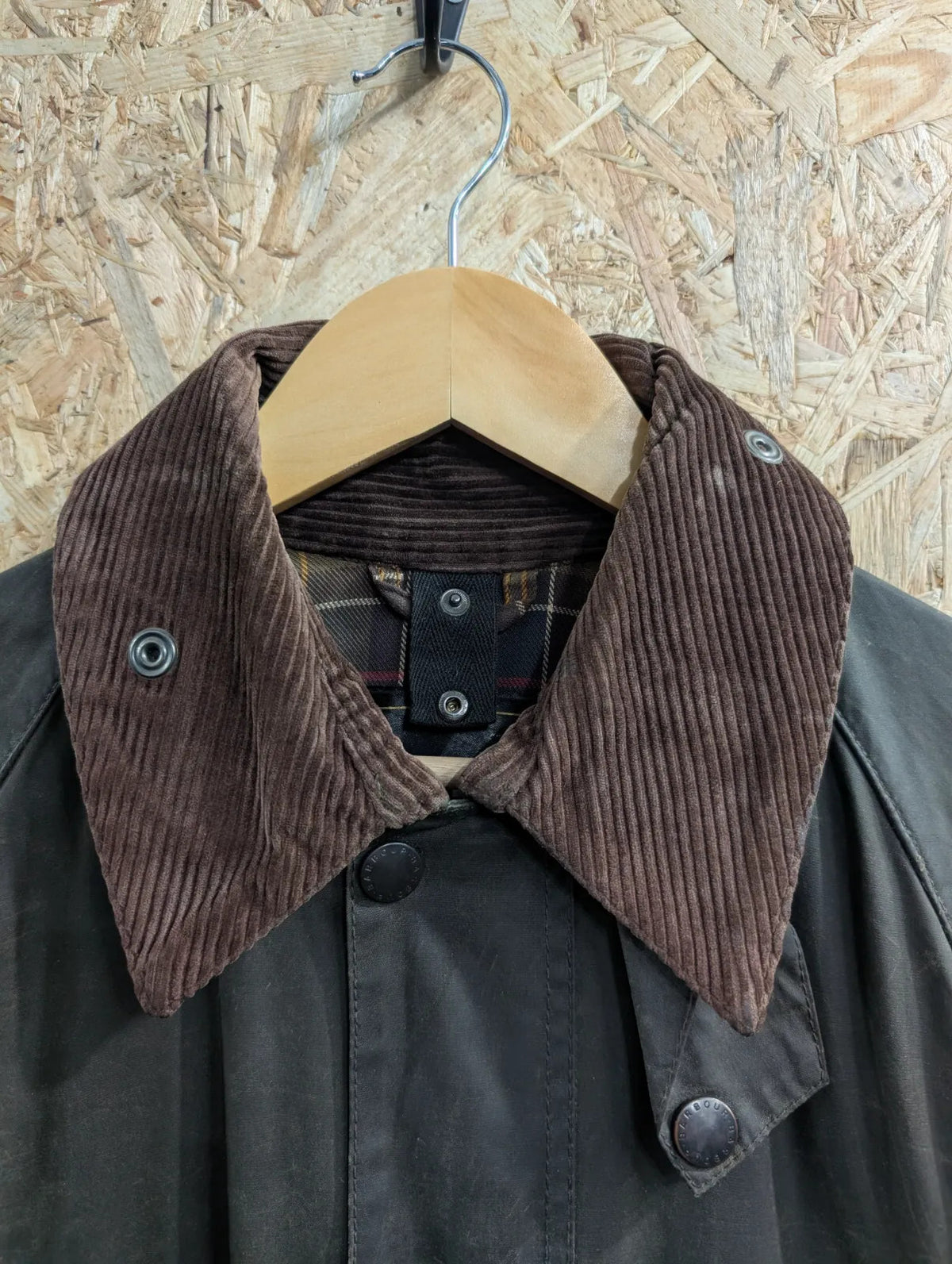 Barbour Classic Bedale Wax Jacket Mens Small C36 Green Corduroy Collar England