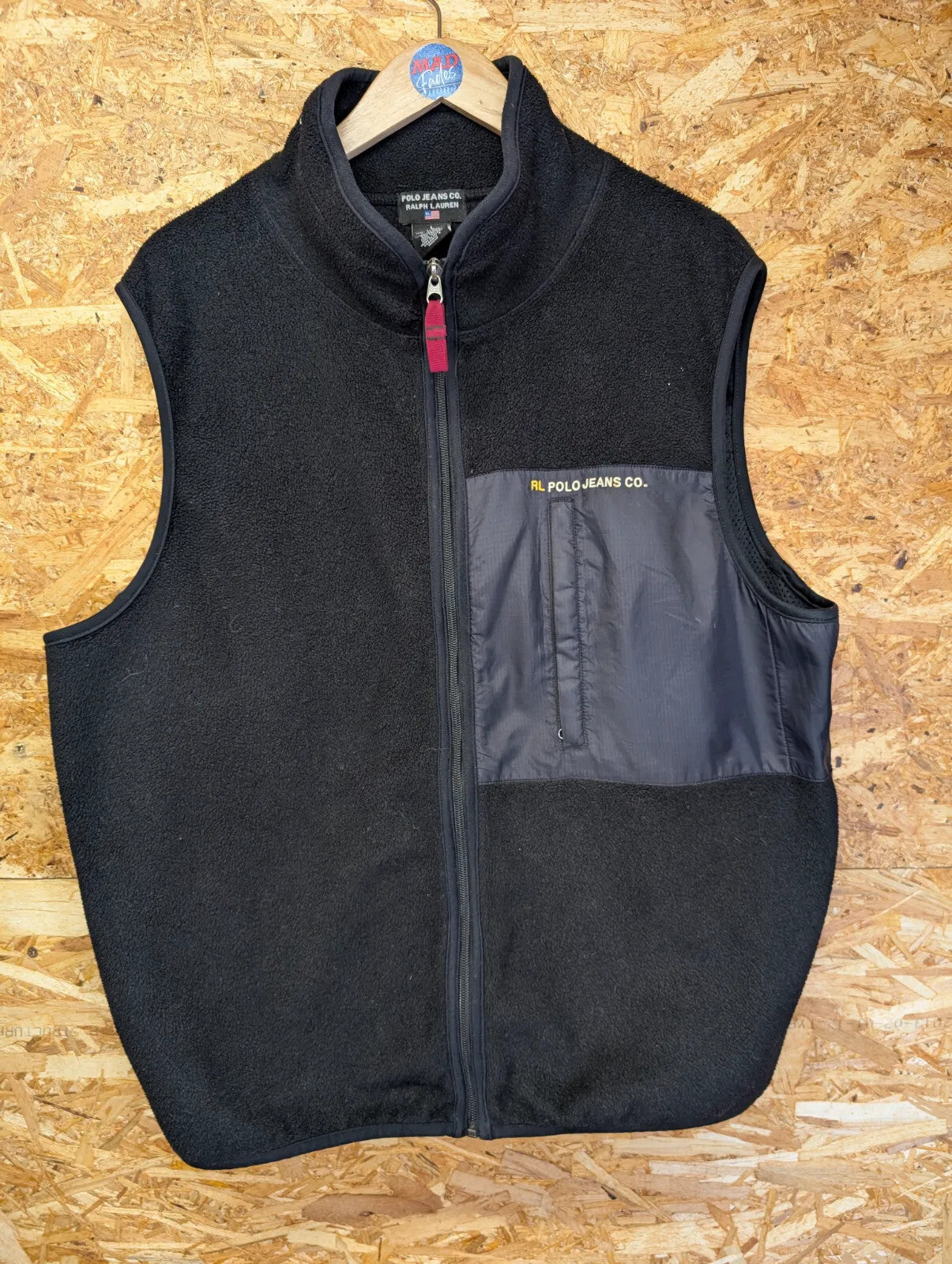 Vintage Ralph Lauren Gilet Fleece Vest Mens Large Black Full Zip Polo Jeans Co