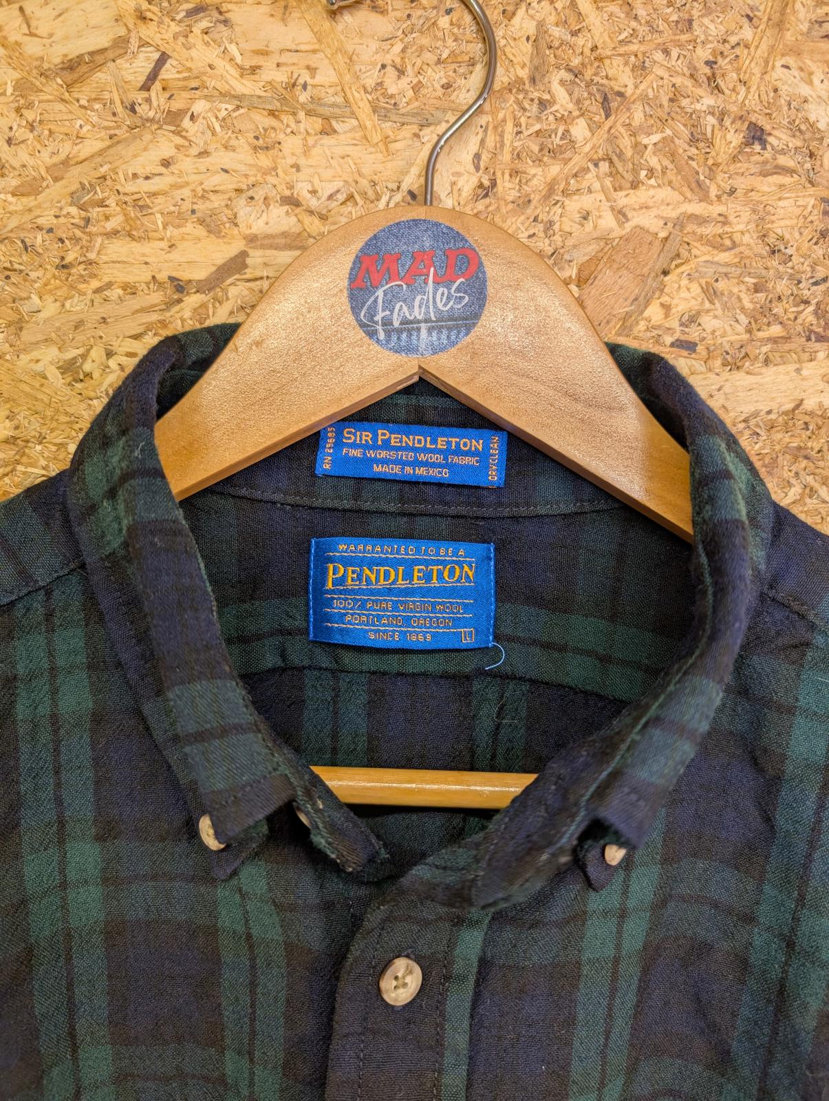Sir Pendleton Shirt L Navy Blue Green Check Plaid Wool Black Watch Tartan USA