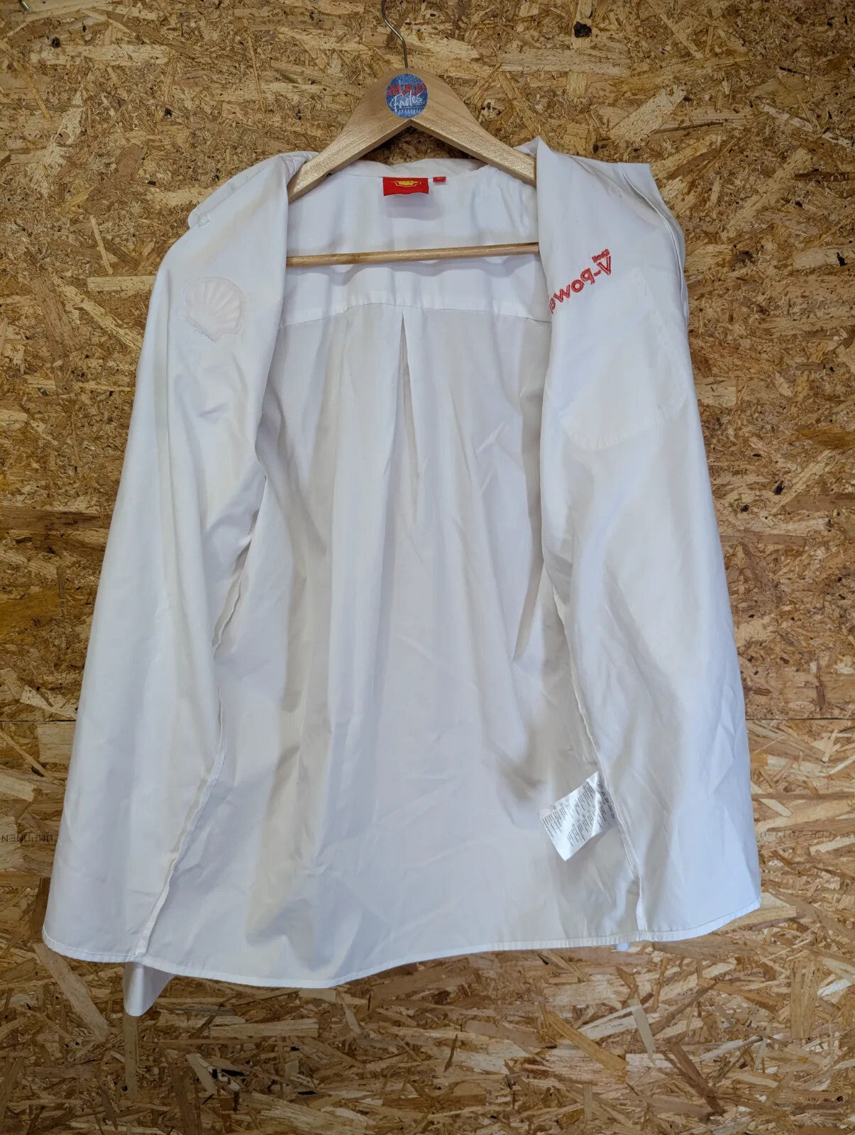 Shell Scuderia Ferrari Button Up Shirt Mens Medium White Cotton Logo Long Sleeve