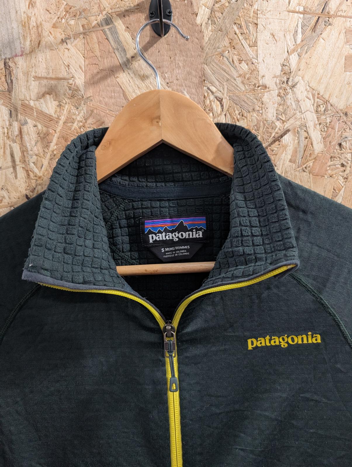 Patagonia Mens Small R1 Full-Zip Jacket Microgrid Fleece Green Yellow Sweater