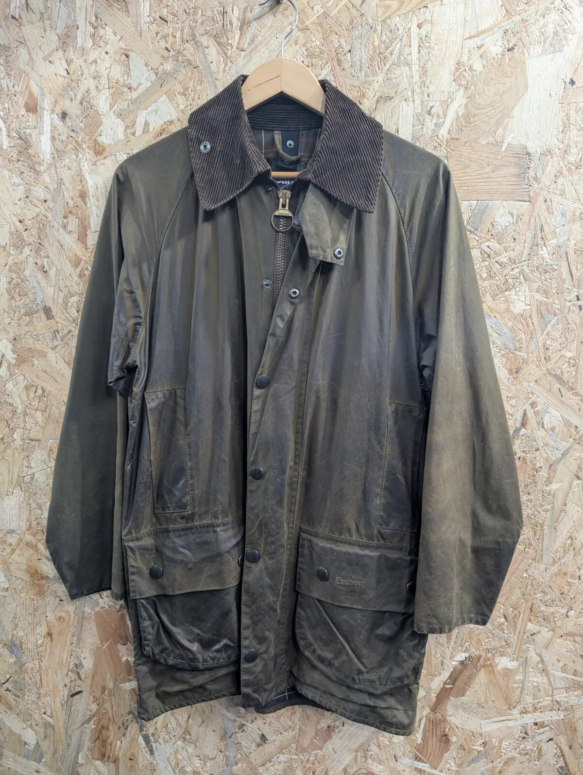 Barbour Classic Beaufort Jacket Mens Small C36 Olive Green Corduroy Collar