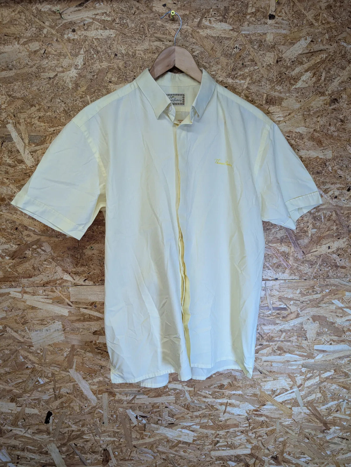 Vintage Thomas Burberry Short Sleeve Button Up Shirt Mens XL Yellow Cream Cotton