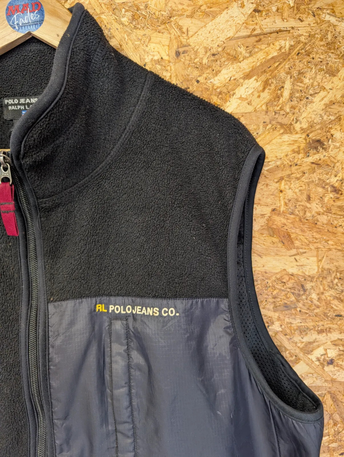 Vintage Ralph Lauren Gilet Fleece Vest Mens Large Black Full Zip Polo Jeans Co