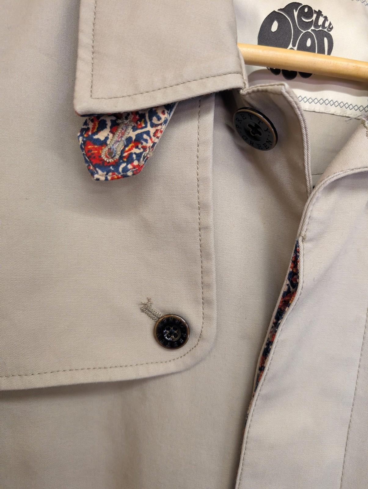 Pretty Green Mac Trench Coat Medium Men Beige Patterned Collar Overcoat