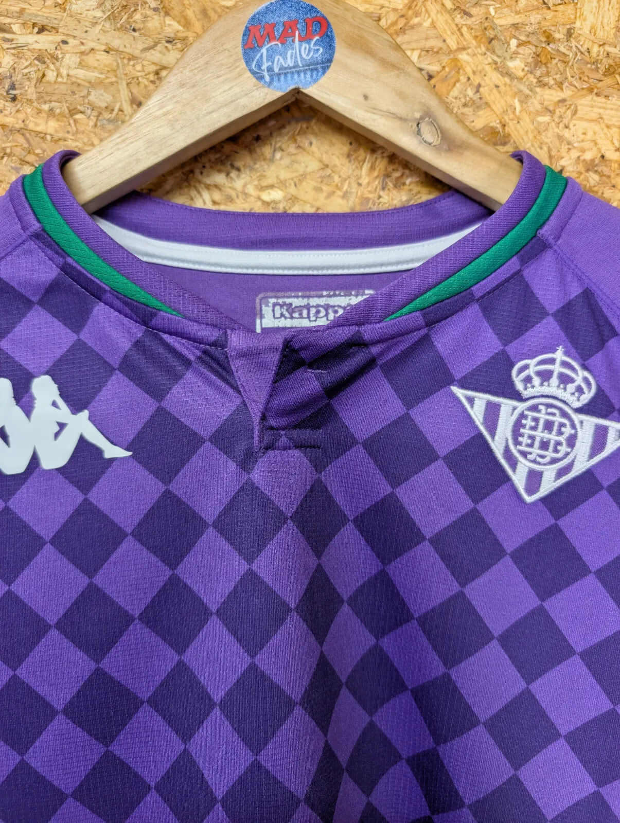 Real Betis 2020/21 Away Football Shirt Small Purple Check LaLiga S/S Kappa Spain