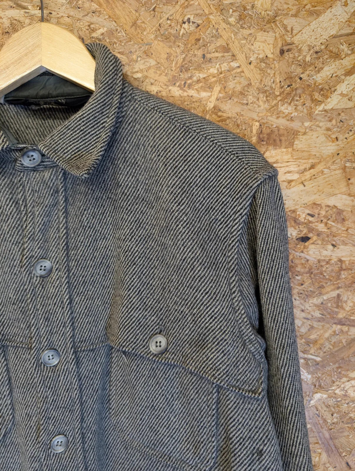 Vintage Woolrich Mackinaw Jacket Mens Large Grey Herringbone Overshirt USA 80s