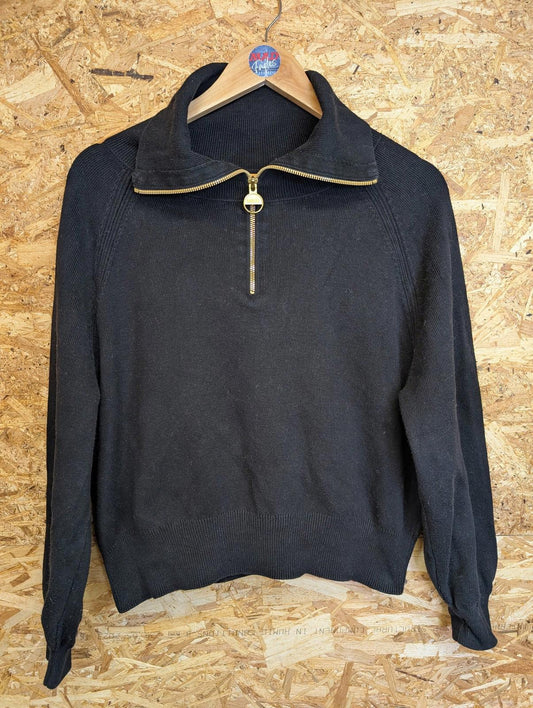 Barbour International Ballerio Jumper UK 8 Women Knit Black 1/4 Zip Cotton