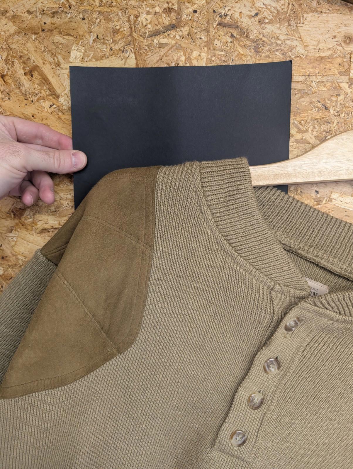 Filson Henley Guide Jumper XL Men Wool Khaki Tan Brown Shoulder Patch Made USA