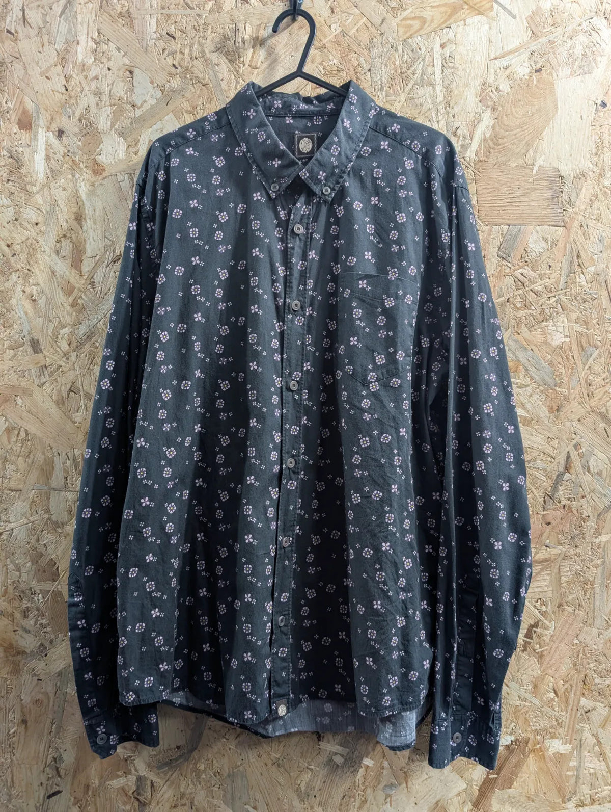 Pretty Green Shirt Men Large Black Floral Print Slim Fit Long Sleeve Button Down