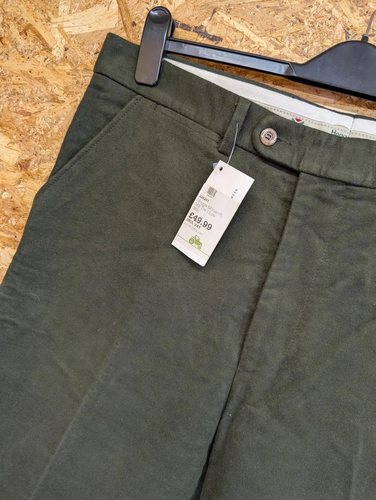 Hoggs Monarch Trousers Mens W38 L31 Moleskin Olive Green Relaxed Fit Brushed Cotton