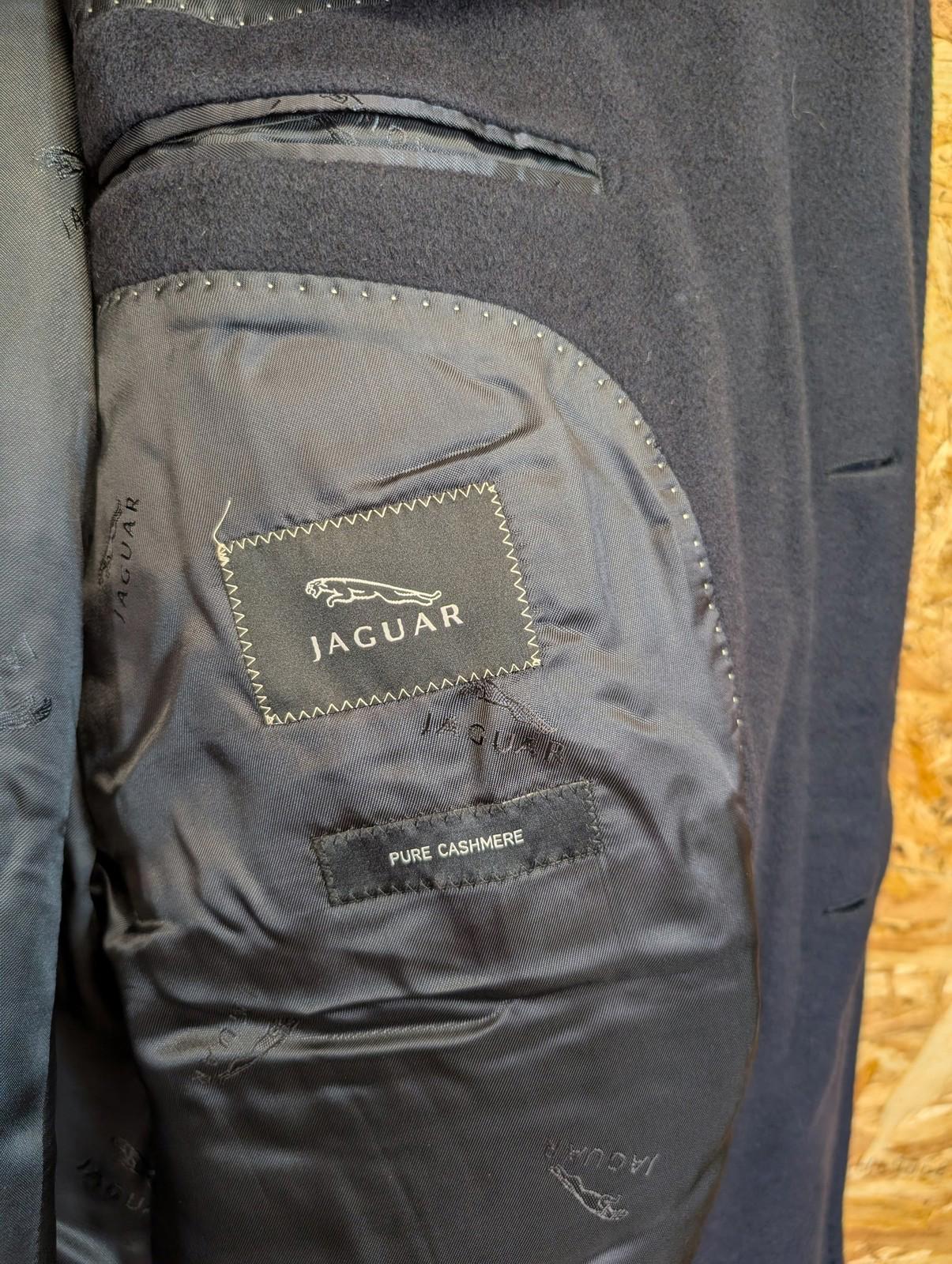 Jaguar Overcoat Mens 42R Large Classic 100% Cashmere Long Navy Blue Winter Coat