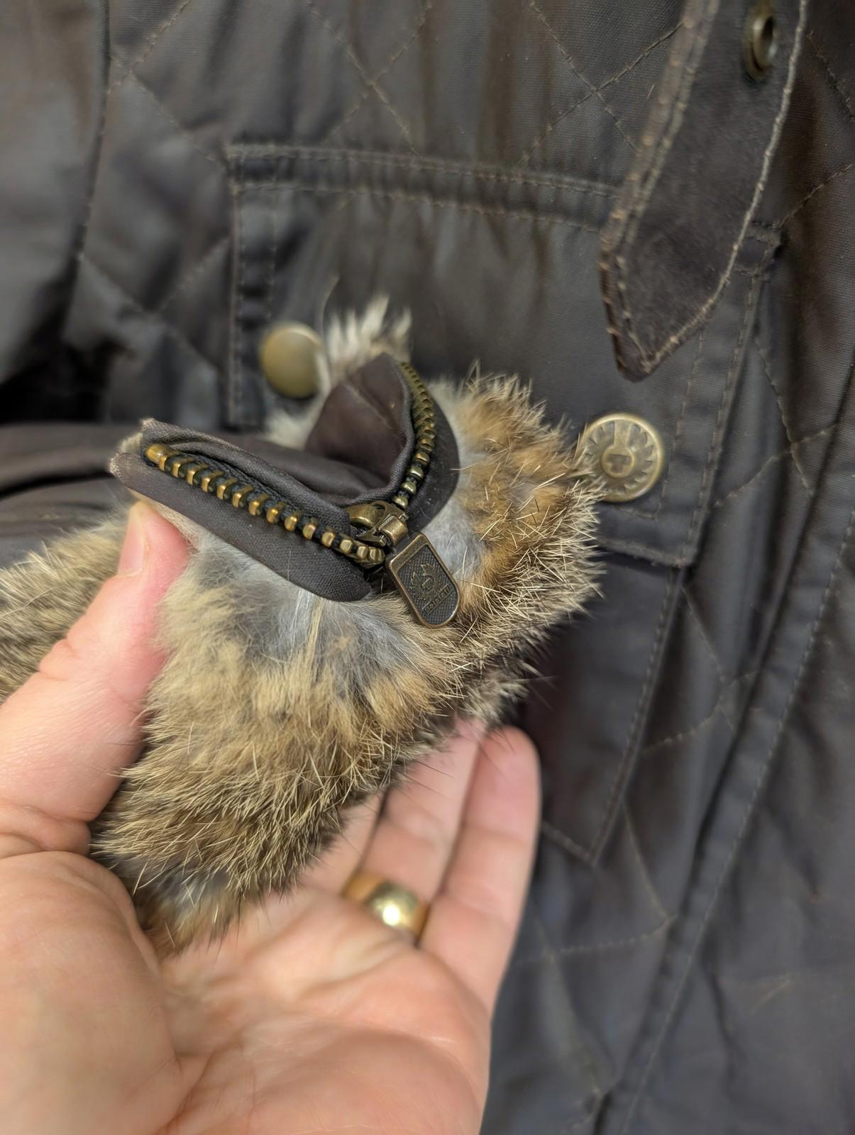 Belstaff Wax Jacket UK 12 / 44 Women Quilted Fur Trim Hood Brown Winter Coat