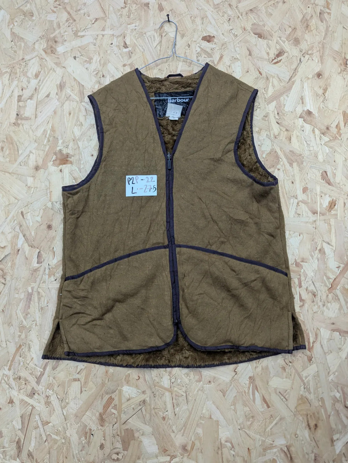 Barbour Vest Gilet Mens Large C42 Brown Warm Fleece Deep Pile Liner Waistcoat