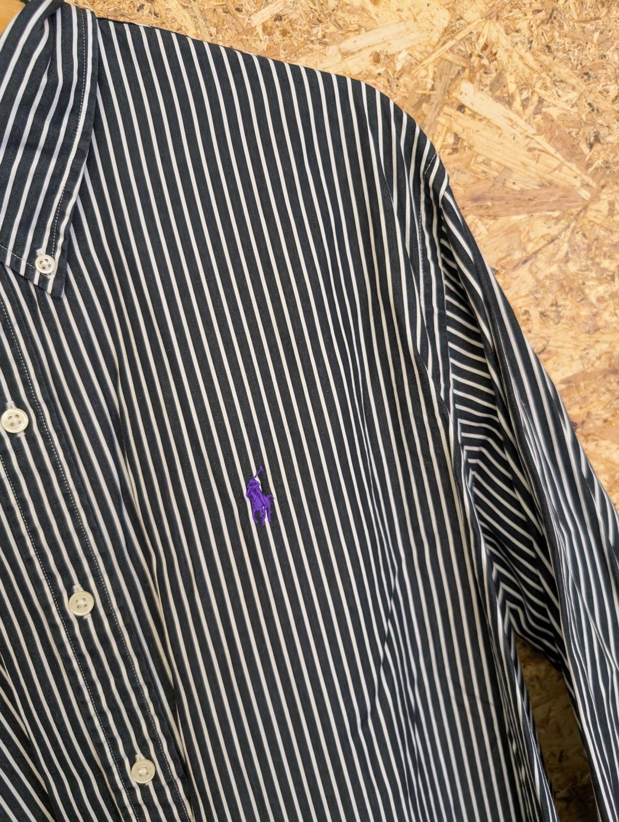 Ralph Lauren Shirt 2XL Black White Stripe Long Sleeve Cotton Vintage Custom Fit